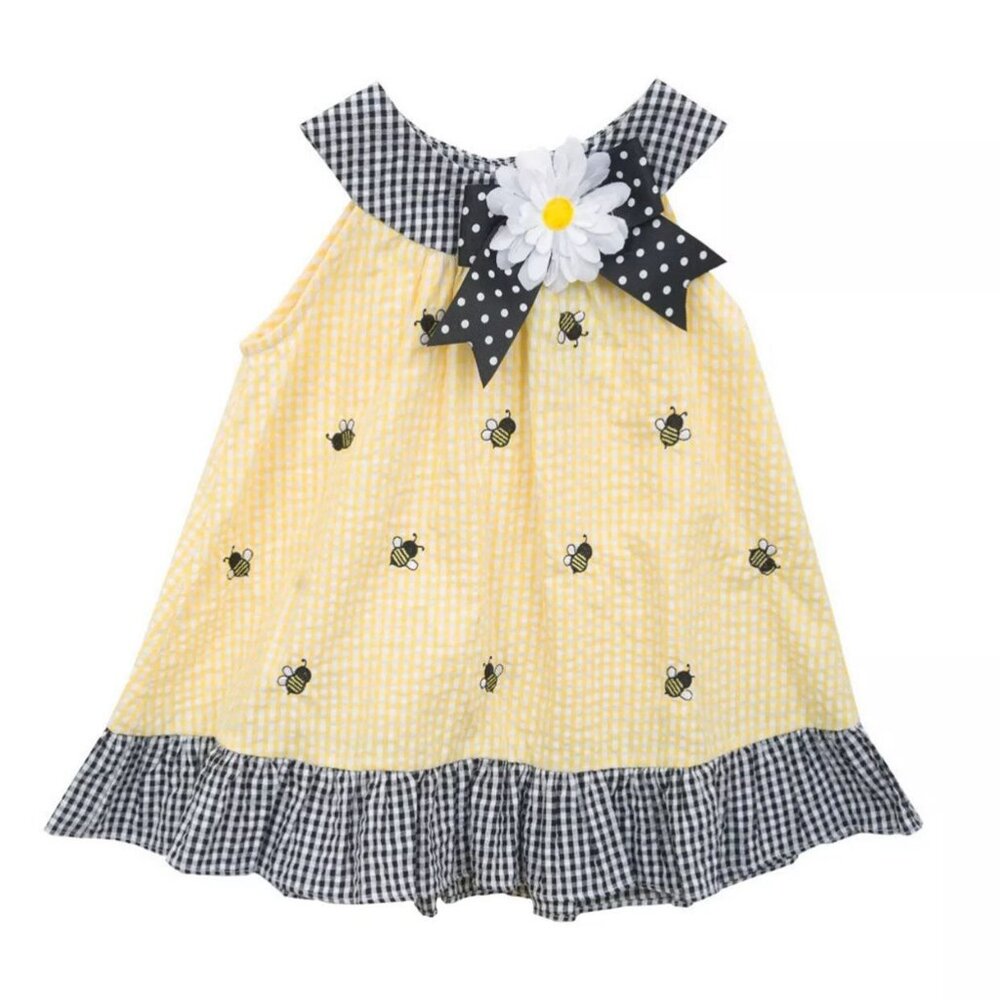 Rare, Too! Girls Yellow & Black Bumble Bee Seersucker Dress Size 4T